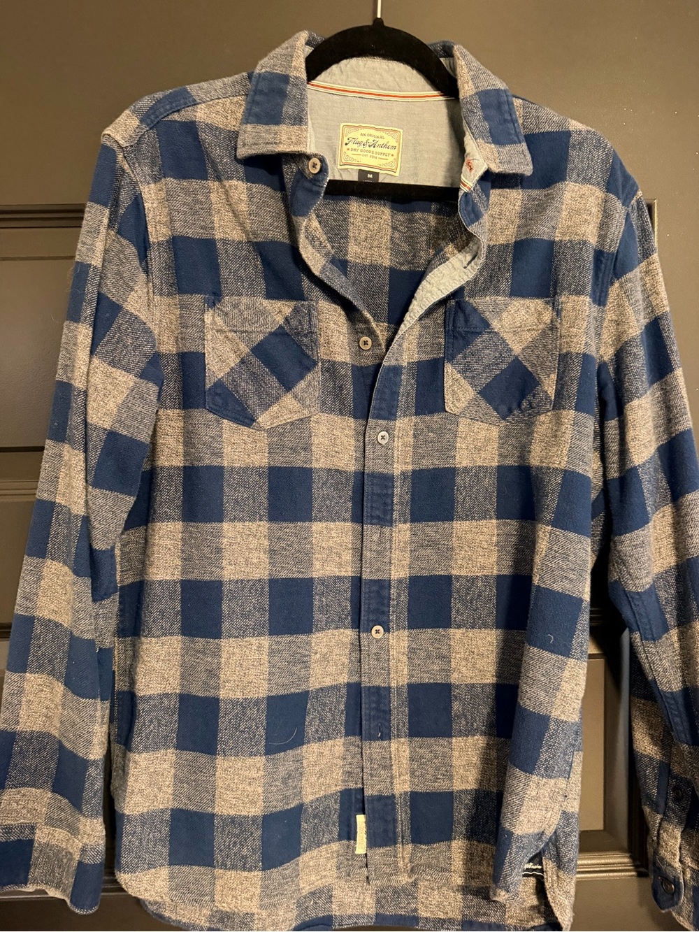 Men's Navy and Gray Plaid Button-Down Shirt